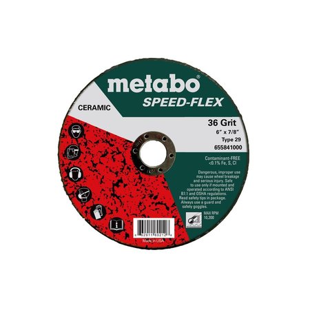 METABO Resin Fiber Disc 6" Speed-Flex Ceramic 36 Grit, 7/8", T29 Fiberglass 655841000